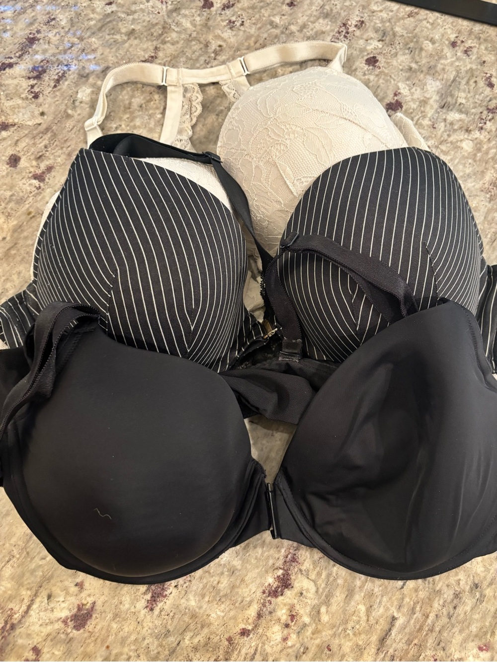 Cacique/Torrid Black, Beige & Pinstripe 3-Pack Bra Set 44C